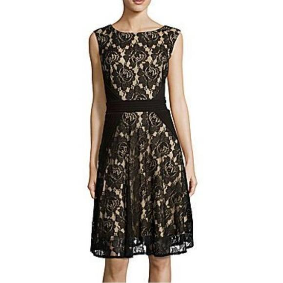 Danny and Nicole Black Lace Overlay Fit and Flare Cocktail Dress, EUC, Size 6 - Picture 1 of 9